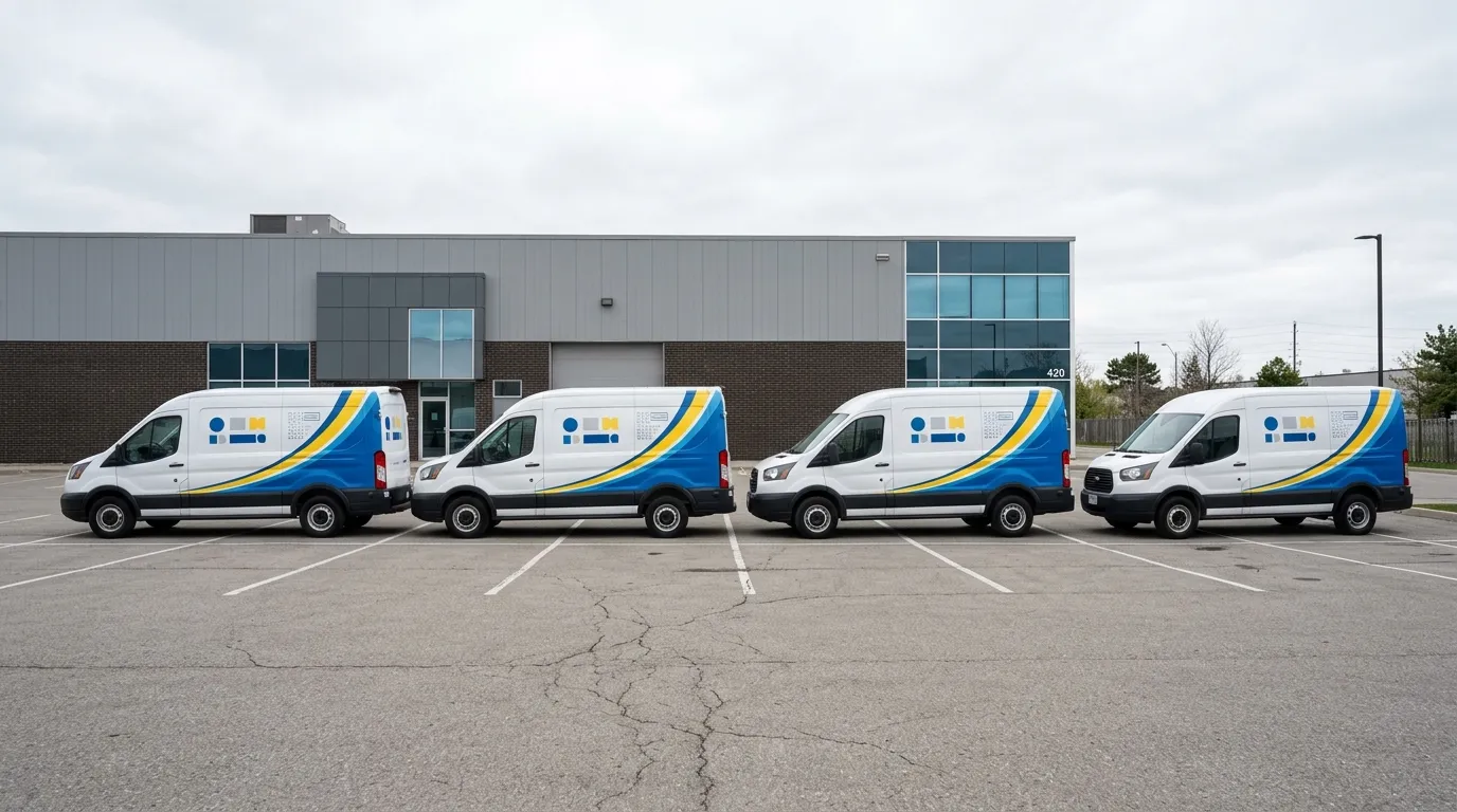 Row of matching branded fleet vans