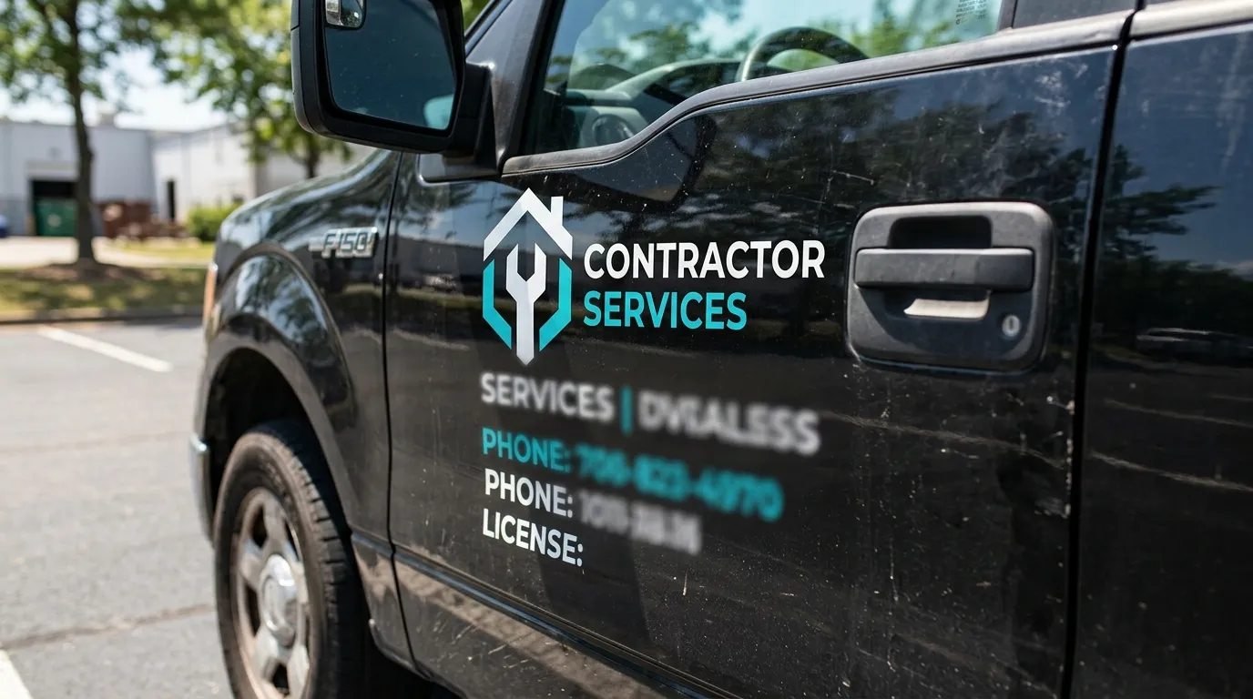 Cut vinyl lettering on a pickup truck door